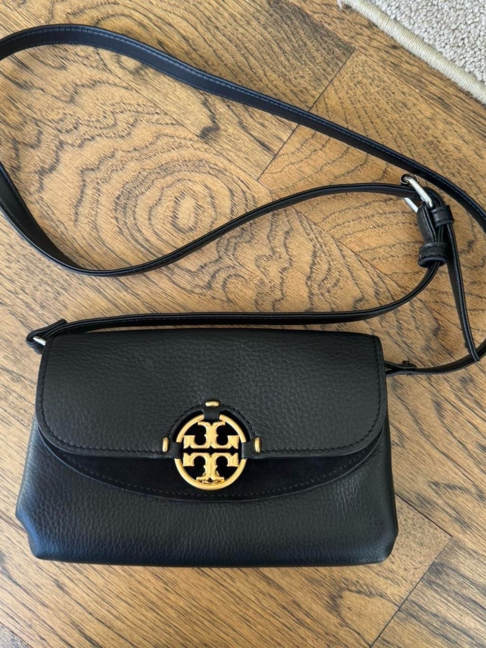 Tory Burch Black Leather Purse with Gold Hardware